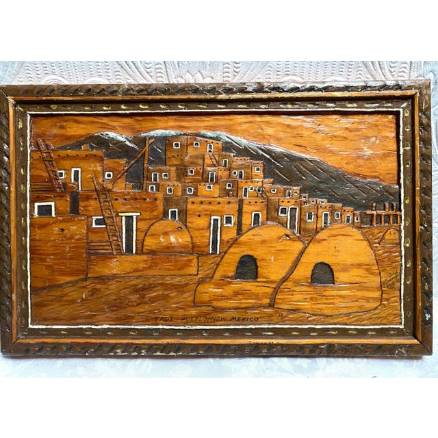 Hand Carved Taos Pueblo Wood Wall Panel Signed and Dated 1977 For Sale - Image 10 of 10