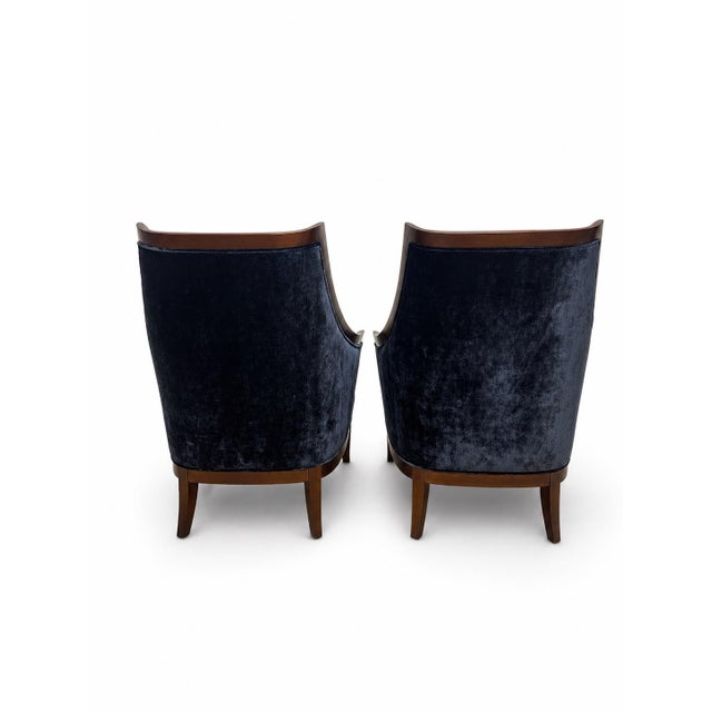 Pair of Italian Designed Lounge Club Chairs Upholstered in Blue Gp&j Baker Kings Velvet For Sale - Image 4 of 6