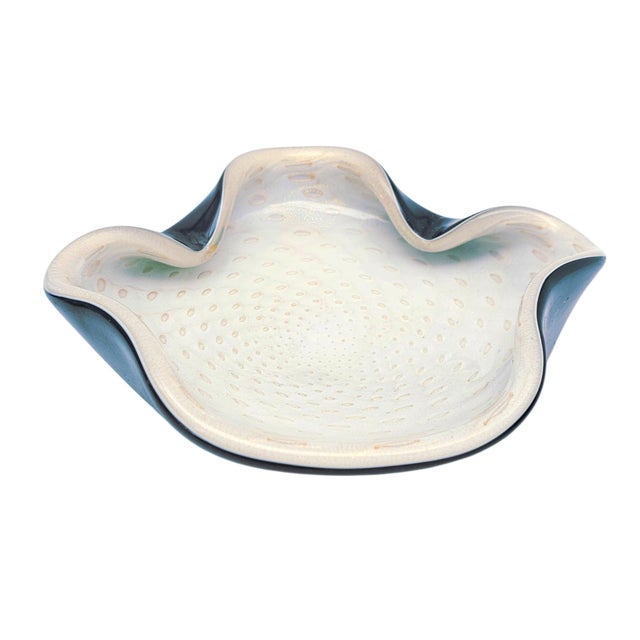 Vintage Murano Bullicante Art Glass Console Bowl Attributed Alfredo Barbini 10" For Sale - Image 11 of 17