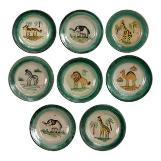 Vintage Italian Dishes With African Animals - Set of Eight For Sale