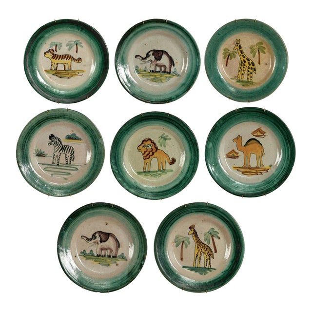 Vintage Italian Dishes With African Animals - Set of Eight For Sale