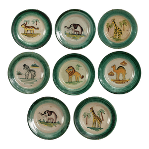 Vintage Italian Dishes With African Animals - Set of Eight