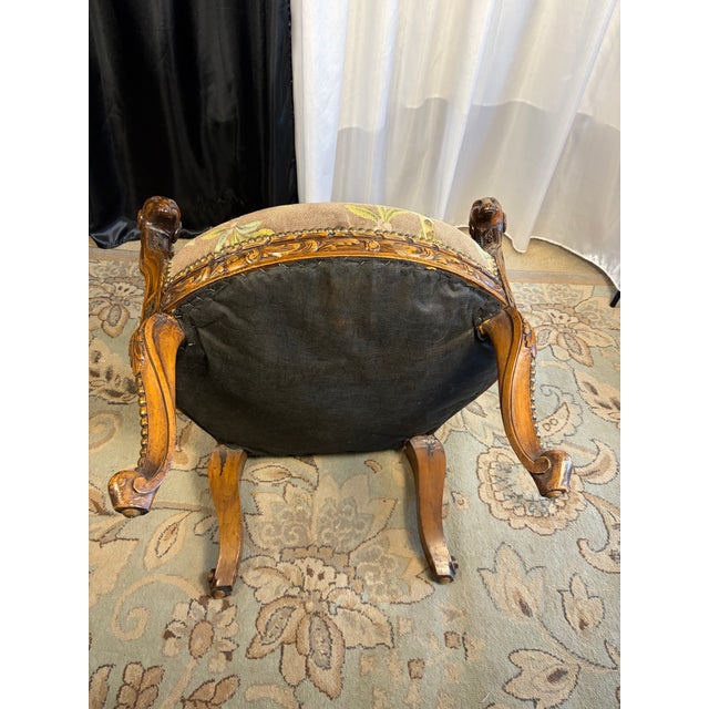 Late 20th Century Ornate French Transitional Style Carved Ram's Head Armchair in Leopard Tapestry For Sale - Image 11 of 13