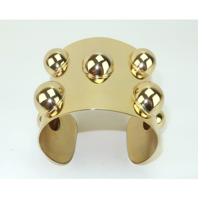 Pair Napier Gold Tone Metal Knob Cuff Bracelets, 1960's For Sale - Image 10 of 14
