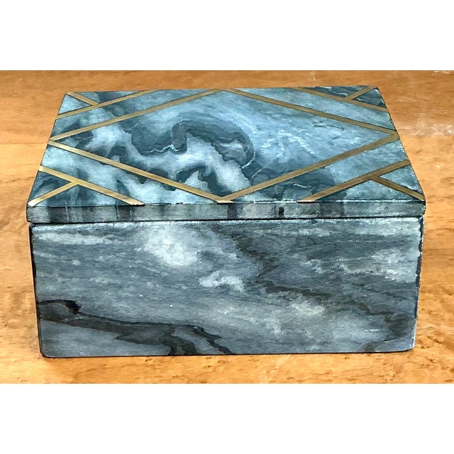 Vintage Geometric Brass Inlaid Stone Box For Sale - Image 10 of 12