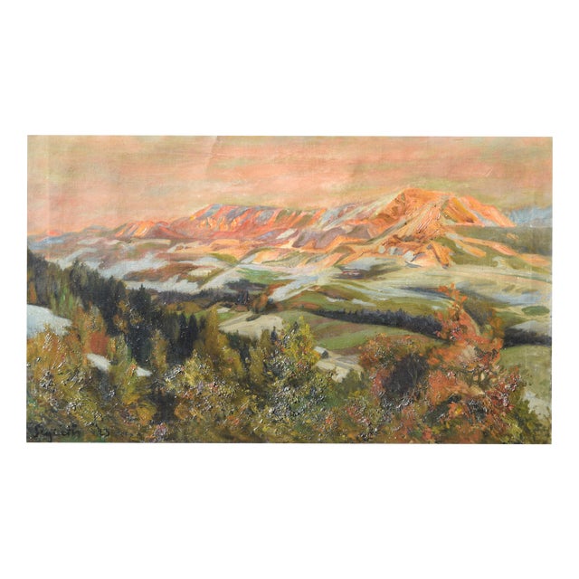 Paul Segieth, Landscape with Alpenglow, 1923, Oil on Canvas, Framed For Sale