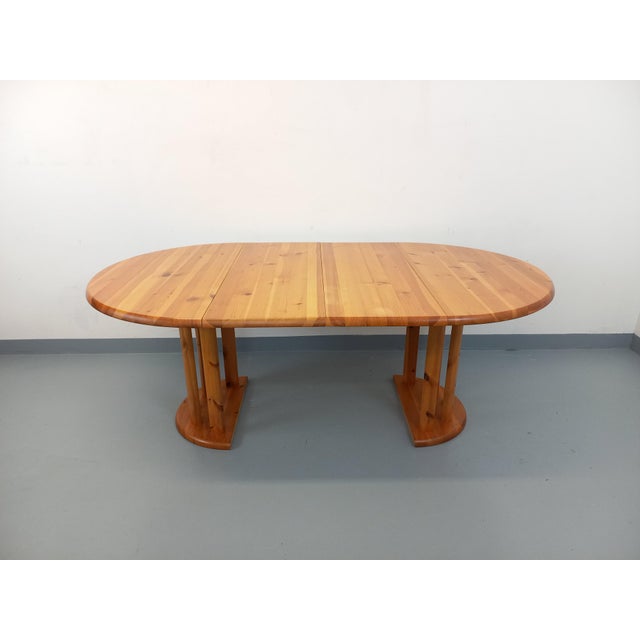 1960s Vintage Scandinavian Pine Round Dining Table with Extensions in the style of Rainer Daumiller, 1970s For Sale - Image 5 of 18