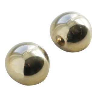 Postmodern Vintage Silver-Tone Domed Earrings, Circa 1980s, A Pair For Sale