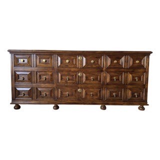 1970 Henredon Traditional English Brutalist Style Folio Nine-Drawer Triple Dresser For Sale