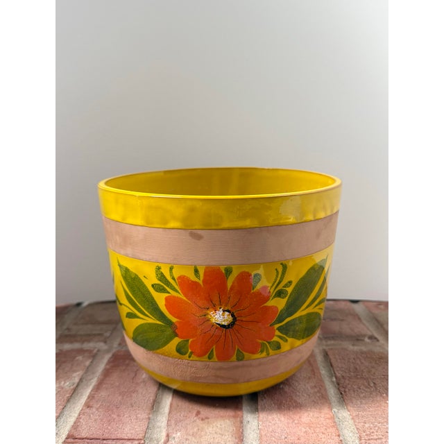 1970s 1970s Italian Yellow Glazed Terracotta Planter / Cachepot With Floral Motif For Sale - Image 5 of 7