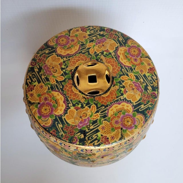 18” Chinoiserie Satsuma-Style Garden Stool, Hand-Painted & Gilt Decorated, Late 20th C For Sale - Image 10 of 11
