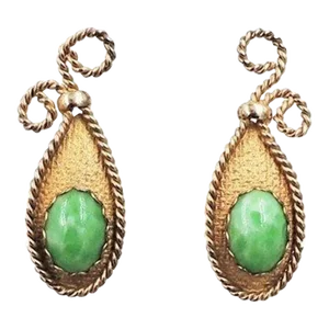 Vintage 1950s Signed Napier Modernist Goldtone Cabochon Faux-Jade Clip Earrings - 2 Pieces
