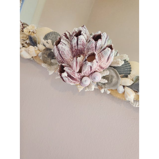 Seashell Encrusted Wall Mirror, Coastal Grandma Decor, Scallop Shell Accent For Sale - Image 14 of 16