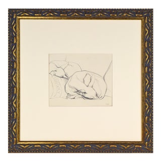 Vintage Art Deco Drawing of Two Sleeping Dogs 1937 For Sale