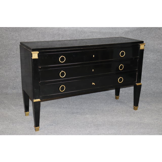 De Coene Frères De Coene Freres Designed Directoire Style Black Lacquer & Brass Commode For Sale - Image 4 of 17