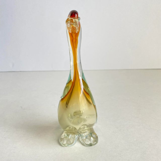 Mid-Century Modern Vintage 50s Murano Glass Duck Goose Sommerso Art Glass Bird Amber Yellow Statue Alfredo Barbini For Sale - Image 3 of 9
