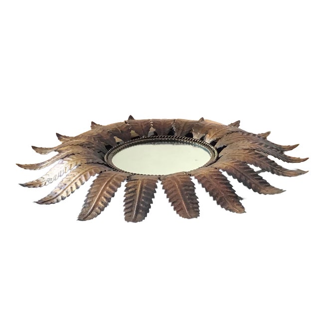 Late 20th Century Vintage Italian Iron Mirror With Oak Tree Leaves Shaped Sunburst Braiding Detail Frame Around the Mirror For Sale - Image 5 of 8