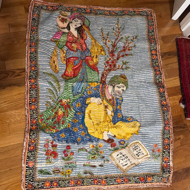 Handmade Persian Pateh Embroidery (Boteh Doozi), Over 500 Hours of Meticulous Work. 110 × 82 Cm (43.3 × 32.3 In). One-of-a-Kind. For Sale - Image 4 of 11