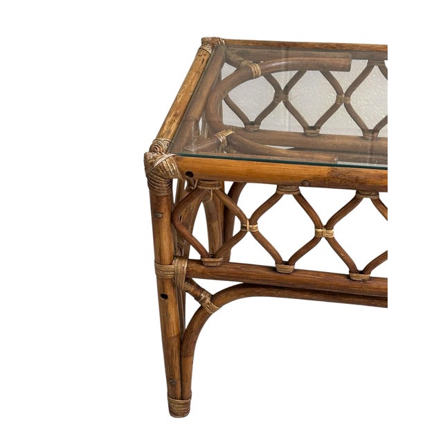 Mid-Century Rattan and Glass End Table For Sale - Image 9 of 10