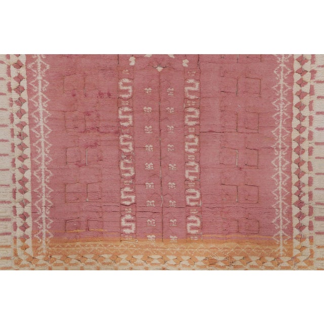 Tribal Antique Agra Rug in Pink, White and Gold With Geometric Patterns - Rug & Kilim For Sale - Image 3 of 7
