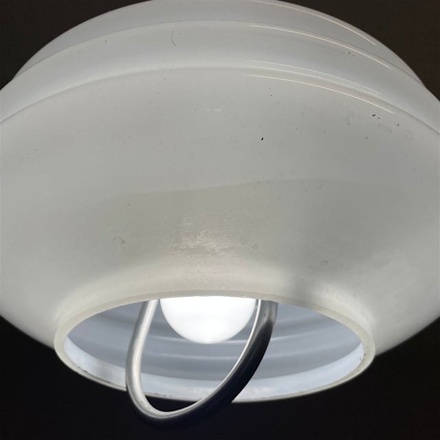 Metal Mid-Century Modern White Glass Pull Down Dining Room Pendant Lamp, 1970s For Sale - Image 7 of 12