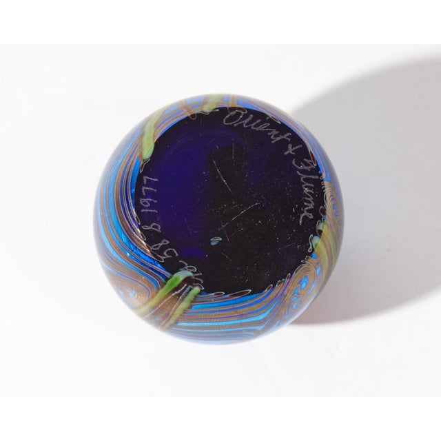 1970s Orient and Flume 1977 Iridescent Art Glass Paperweight For Sale - Image 5 of 6