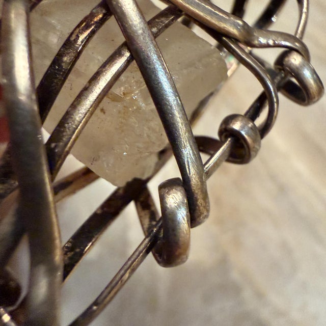 Wire-Wrapped Pendant Featuring a Raw Gemstone Quartz Silver-Plated For Sale - Image 11 of 15