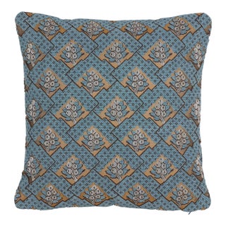 Schumacher Blair Silk Épinglé 20" Pillow In Worcester Blue For Sale