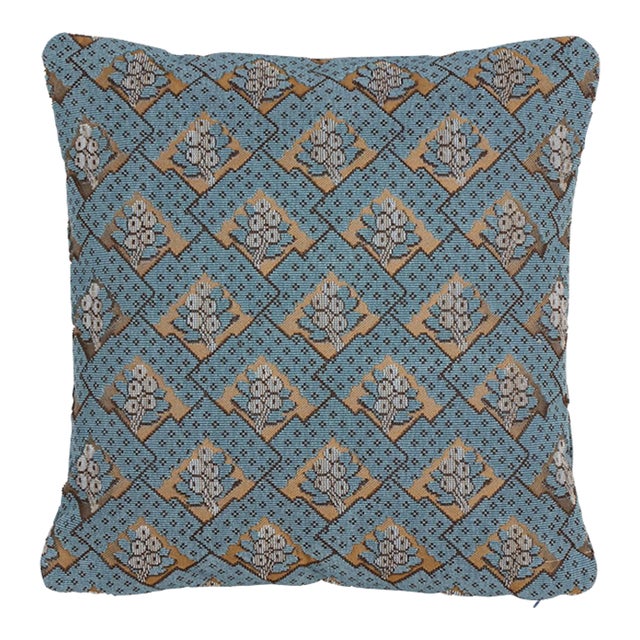 Schumacher Blair Silk Épinglé 20" Pillow In Worcester Blue For Sale