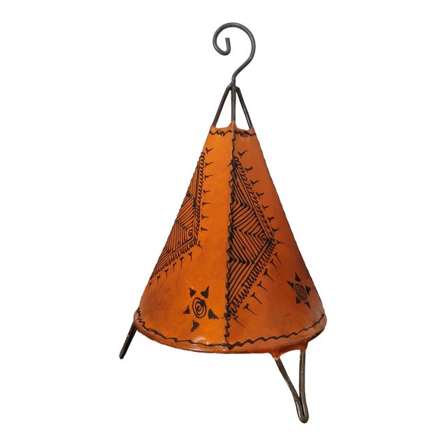 Contemporary 14" Orange Moroccan Traditional Henna Lamp For Sale