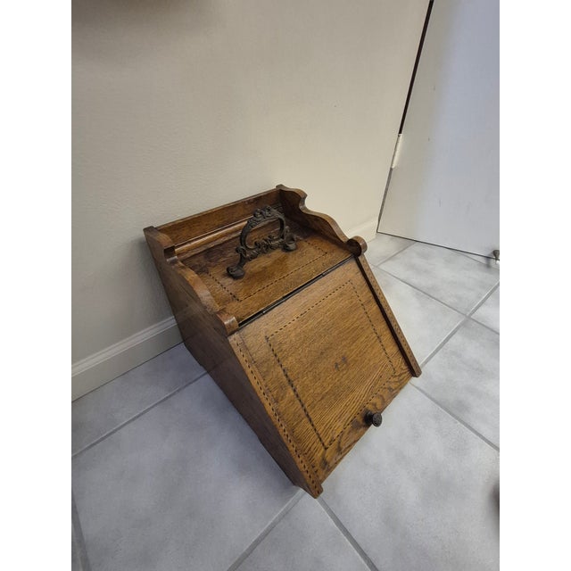 Victorian Vintage Oak Coal Scuttle Box For Sale - Image 3 of 8