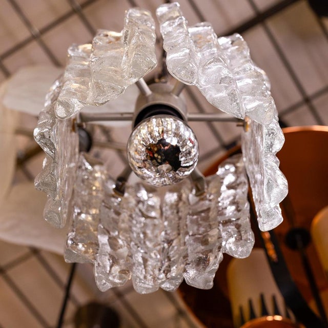 Vintage Ice Glass Pendant Lamp by Kalmar for J.T. Kalmar, Austria, 1960s For Sale - Image 6 of 9