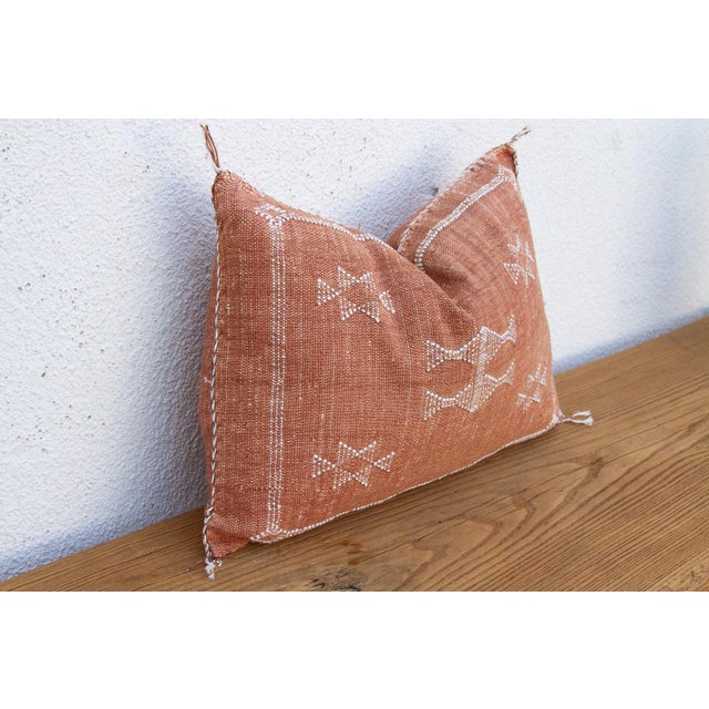 Moroccan Terracotta Diamond Lumbar Moroccan Silk Pillow For Sale - Image 3 of 8
