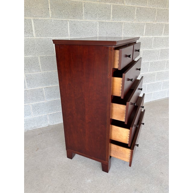 Pottery Barn Pottery Barn Valencia Shaker Style 6 Drawer Cherry High Chest of Drawers For Sale - Image 4 of 8
