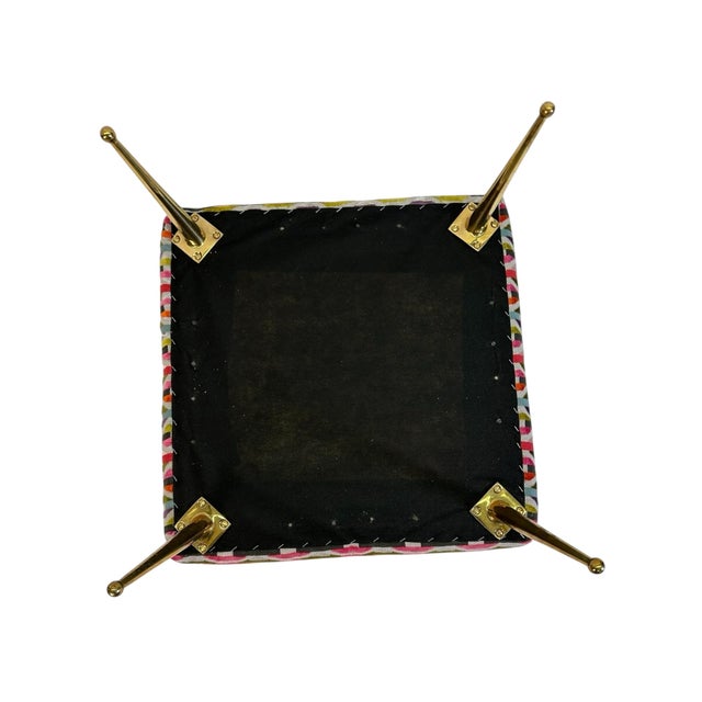 Mid-Century Modern Classic Stool Pair in Textured "Habanero Collection Fabric and Solid Brass Legs For Sale - Image 3 of 7