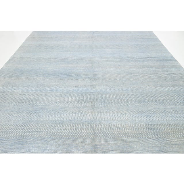 Gray 9 X 12 Modern Savannah Wool Rug With Light Blue Geometric Pattern For Sale - Image 10 of 11