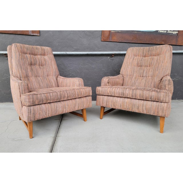 Edward Wormley Pair High-Back Mid-Century Modern Lounge Chairs Manner of Edward Wormley For Sale - Image 4 of 17