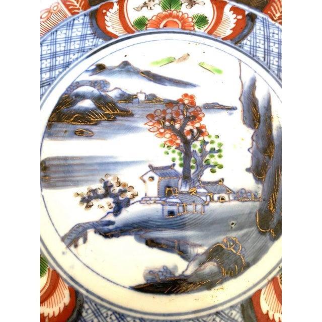 Ceramic Mid 20th Century Antique Japanese Imari Porcelain Footed Rice Serving Bowl - Hand Painted With Blue Fuku Mark - Set of 2 For Sale - Image 7 of 13