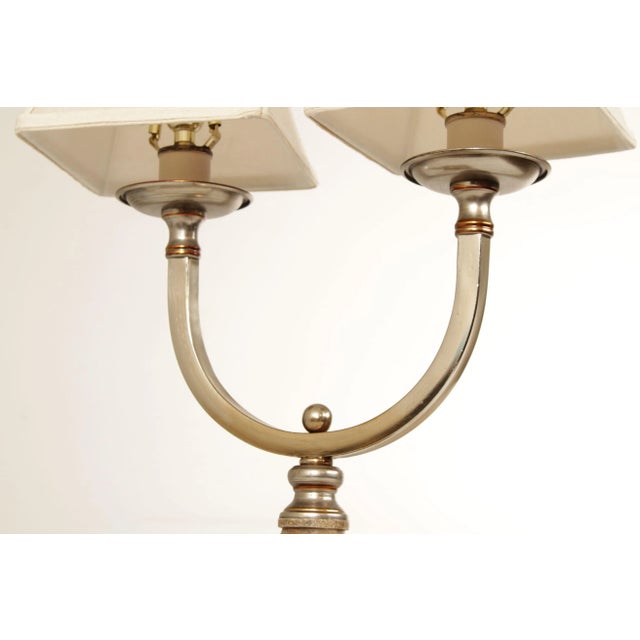 1990s Modern Neoclassical Style Chrome Two-Light Table Lamps (C) - A Pair For Sale - Image 9 of 13