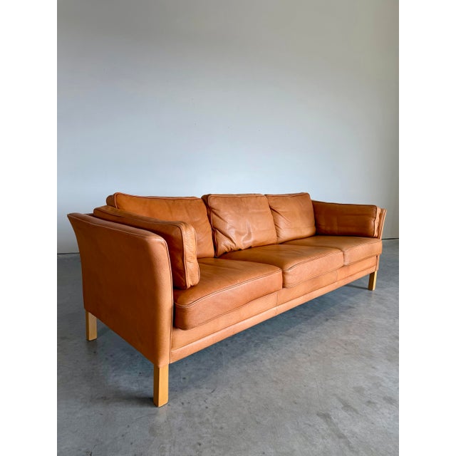 Mid-Century Modern Mid Century Danish Cognac Leather Sofa For Sale - Image 3 of 10