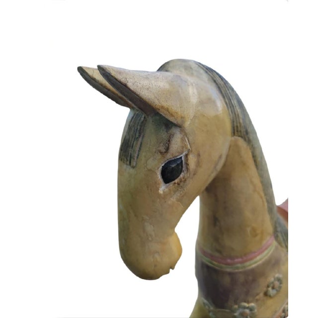 Chelsea House Inc Vintage Solid Wood Carved Pastel Colored Decorative Rocking Horse Decor Statue For Sale - Image 4 of 8