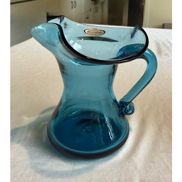 Mid-Century Modern Rainbow Art Glass Hand-Blown Cerulean Blue Mini Pitcher / Creamer — Huntington, Wv, C. 1954–1973 For Sale - Image 3 of 7