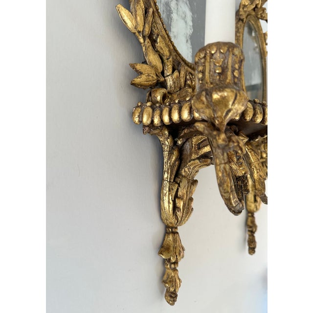 Pair of Mid 19th Century Water Gilt Neoclassic Style Mirrored Wall Sconces Girandoles For Sale - Image 12 of 18