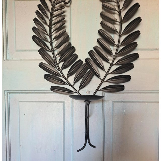 Traditional 1960s Vintage Wrought Iron Tall Candle Holder Wall Decor For Sale - Image 3 of 7