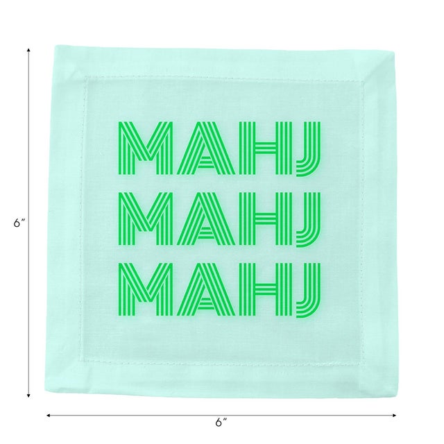 Mahj Mahj Mahj Green Mahjong Cotton Sateen Cocktail Napkins, Set of 4 For Sale - Image 4 of 5