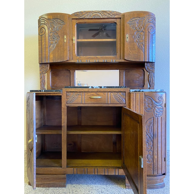 1920s Antique French Marble Top Art Nouveau (Deco) Hutch For Sale - Image 9 of 11
