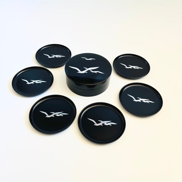 Mid 20th Century Mid 20th Century Otagiri Lacquerware Seagull Coasters - Set of 7 For Sale - Image 5 of 11