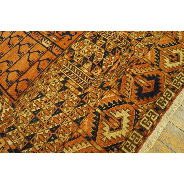 1890s Red Geometric Tribal Antique Central Asian Turkmen Tekke Engsi Rug 3' 9" X 5' 5" Knotted Wool Carpet For Sale - Image 9 of 12