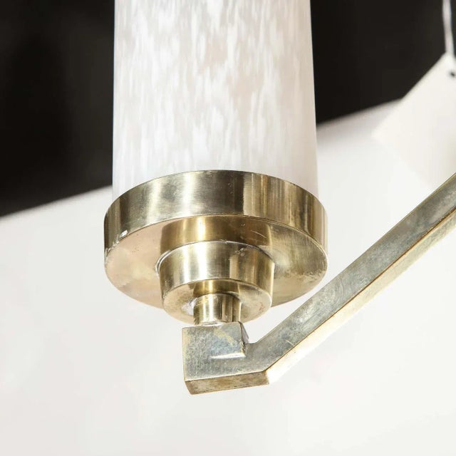 Art Deco Cubist Skyscraper Style Silvered Bronze & Mottled Glass Chandelier For Sale - Image 9 of 12