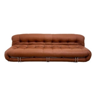Afra & Tobia Scarpa Soriana Sofa for Cassina – 1970s Cognac Leather MCM For Sale